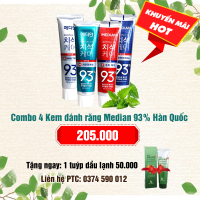 Combo 4 kem đánh răng Median 93% Hàn Quốc: 205.000 - Tặng 1 dầu lạnh xoa bóp Hàn Quốc: 50.000