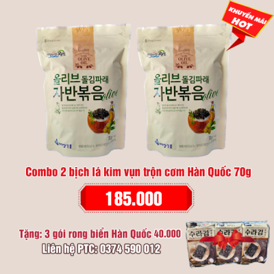 Combo 2 bịch lá kim vụn ăn liền Hàn Quốc 70g: 185.000 - Tặng 3 gói rong biển ăn liền Hàn Quốc 40.000
