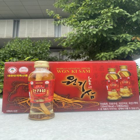 Nước Hồng Sâm Có Củ Won Ki Sam HQ 10 chai *120ml: 345.000 - Tặng 1 kẹo sâm Hàn Quốc: 45.000