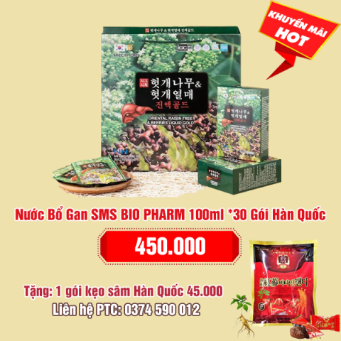 Nước Bổ Gan SMS BIO PHARM 100ml *30 Gói Hàn Quốc: 450.000 - Tặng 1 gói kẹo sâm 45.000 