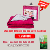 Chăn điện đệm sưởi cao cấp LOTTE: 1.250.000 - Tặng 1 dầu lạnh xoa bóp Hàn Quốc: 50.000 