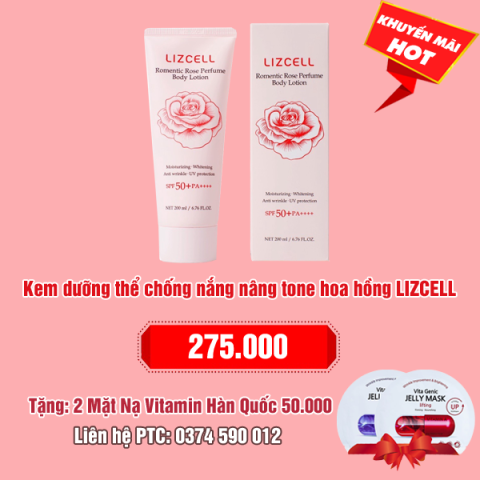 Kem dưỡng thể chống nắng nâng tone hoa hồng LIZCELL Hàn Quốc: 275.000 - Tặng 2 Mặt Nạ Vitamin Banobagi Hàn Quốc 50.000