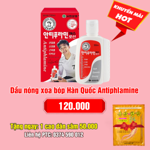 Dầu nóng xoa bóp Hàn Quốc: 120.000 - Tặng 1 cao dán sâm Hàn Quốc 20 miếng: 50.000