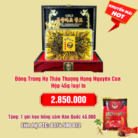 Đông Trùng Hạ Thảo Thượng Hạng Nguyên Con Hộp 45g loại to: 2.850.000 - Tặng 1 gói kẹo sâm 45.000