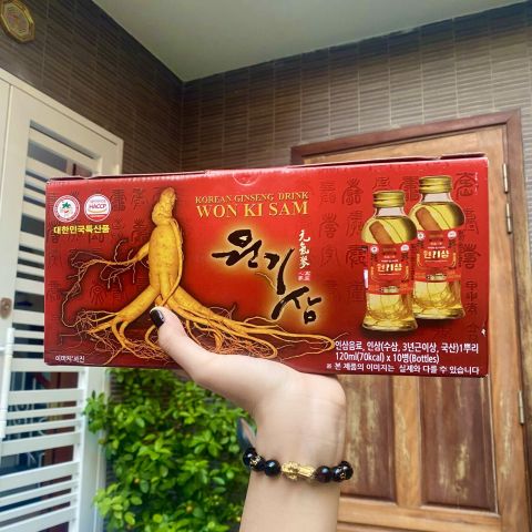 Nước Hồng Sâm Có Củ Won Ki Sam HQ 10 chai *120ml: 345.000 - Tặng 1 kẹo sâm Hàn Quốc: 45.000