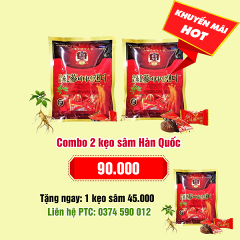 Mua 2 kẹo sâm Hàn Quốc: 45000*2 = 90.000 - Tặng 1 kẹo sâm: 45.000