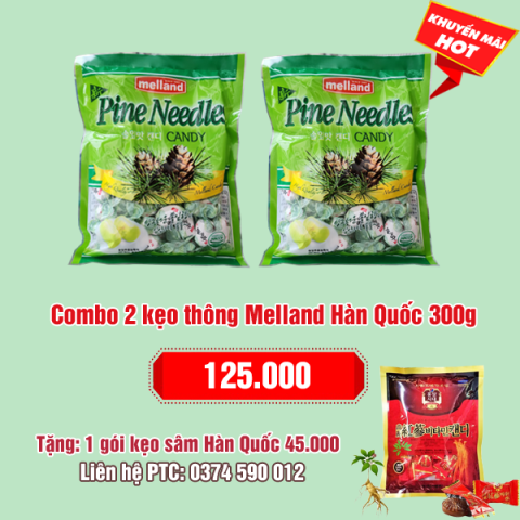 Combo 2 kẹo thông cứng Melland Hàn Quốc 300g: 125.000 - Tặng 1 gói kẹo sâm 45.000