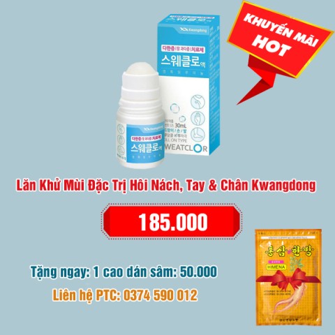 Lăn Khử Mùi Đặc Trị Hôi Nách, Tay & Chân Kwangdong 185.000 - Tặng: 1 cao dán sâm Hàn Quốc: 50.000