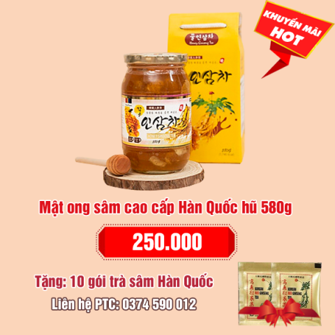 Mật ong sâm cao cấp Hàn Quốc hũ 580g: 250.000 - Tặng 10 gói trà sâm