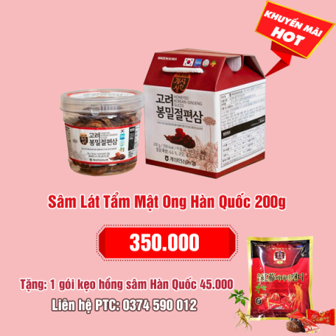 Sâm lát tẩm mật ong Hàn Quốc 200g 350.000 - Tặng 1 kẹo hồng sâm Hàn Quốc 45.000