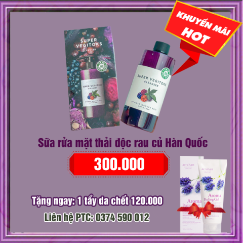 Sữa rửa mặt thải độc rau củ Hàn Quốc: 300.000 - Tặng 1 tẩy da chết Arrahan Hàn Quốc: 120.000