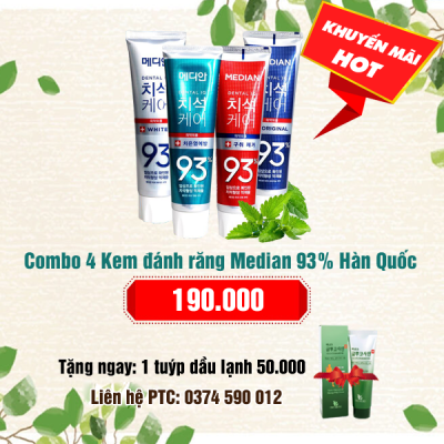 Combo 4 kem đánh răng Median 93% Hàn Quốc: 190.000 - Tặng 1 dầu lạnh xoa bóp Hàn Quốc: 50.000