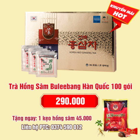 Trà Hồng Sâm Buleebang Hàn Quốc 100 gói: 290.000 - Tặng 1 kẹo hồng sâm: 45.000