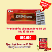 Viên đạm hồng sâm nhung hươu linh chi hộp đỏ 120 viên: 590.000 - Tặng 1 gói kẹo sâm Hàn Quốc 45.000