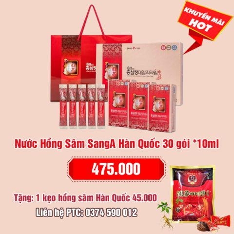 Nước Hồng Sâm SangA Hàn Quốc Chính Hãng, Hộp 30 gói*10ml: 475.000 - Tặng 1 gói kẹo sâm Hàn Quốc 45.000