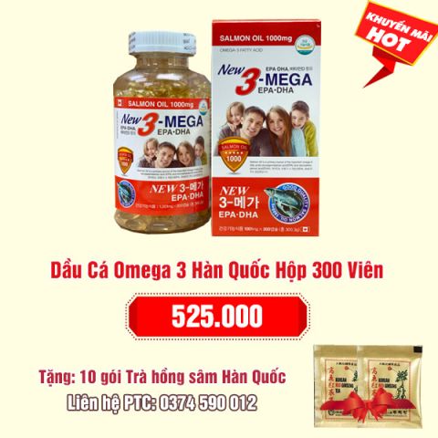 Dầu Cá Omega 3 Chính Hãng Hàn Quốc Hộp 300 Viên: 525.000 - Tặng 10 gói trà sâm