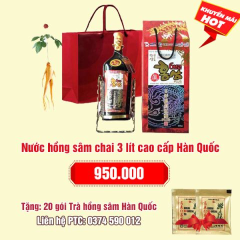 Nước hồng sâm chai 3 lít cao cấp Hàn Quốc: 950.000 - Tặng 20 gói trà sâm