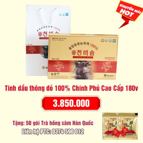 Tinh dầu thông đỏ 100% Chính Phủ Cao Cấp Cheon Bi Sol hộp 180 viên: 3.850.000 - Tặng 50 gói trà sâm