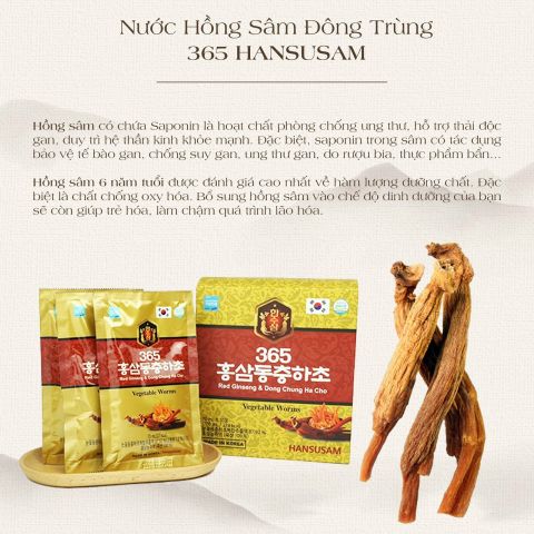 Nước Chiết Xuất Hồng Sâm Đông Trùng 365 Hộp 20 gói x 70ml: 350.000 - Tặng 10 gói trà sâm