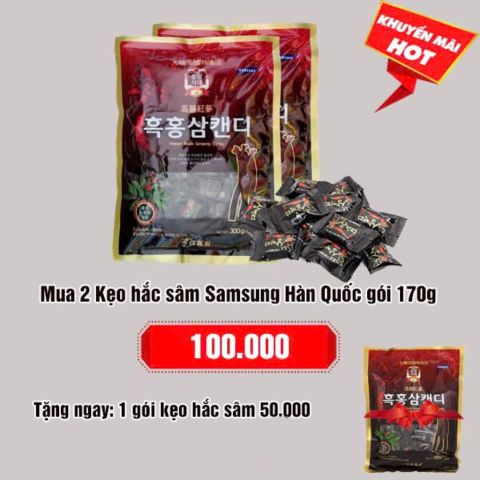 Mua 2 kẹo hắc sâm Samsung Hàn Quốc gói 170g: 100.000 - Tặng ngay 1 gói kẹo hắc sâm 50.000