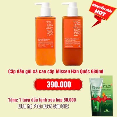 Cặp dầu gội xả Missen cao cấp Hàn Quốc 680ml : 390.000 - Tặng 1 dầu lạnh xoa bóp Hàn Quốc: 50.000